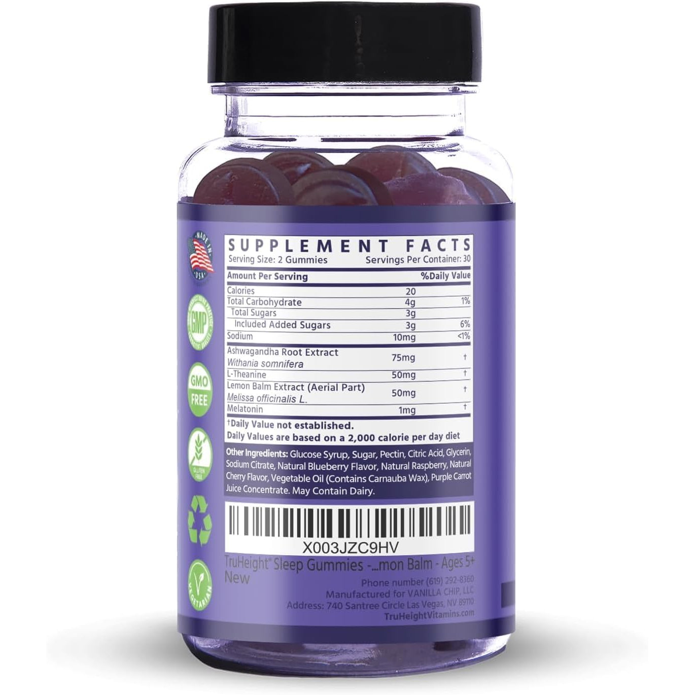 Truheight Sleep Gummies - Kids & Teen Natural Sleep Aid for Tall & Growing Bodies - Pediatric Recommended Growth - Melatonin Gummy, Ashwagandha, L-Theanine, Lemon Balm - Mixed Berry, Taller Ages 4+