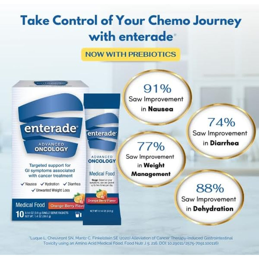 Enterade Advanced Oncology Powder Packets, Orange Berry (1 Box, 10 Packets) - Specially Formulated to Decrease GI Side Effects - 10 Single-Servings