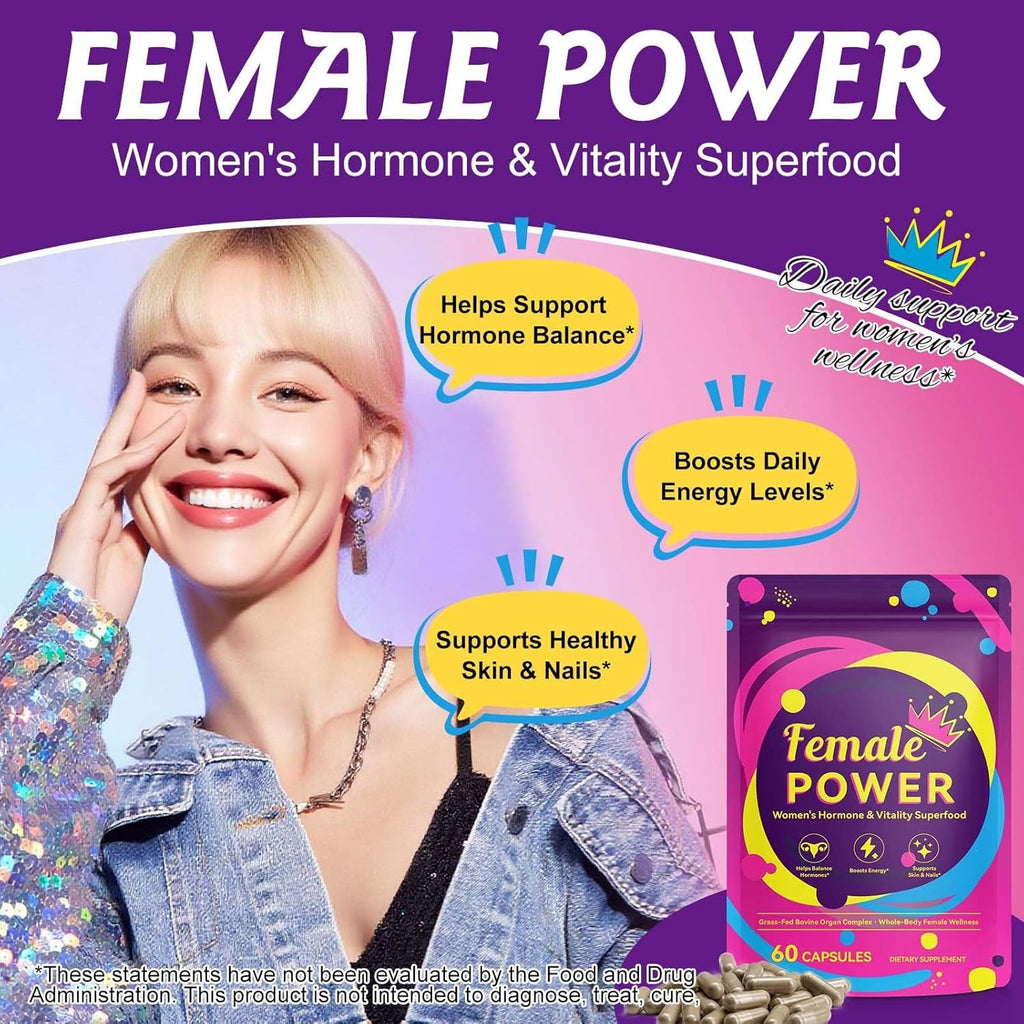 Hormone Balance for Women, Female-Optimized Beef Organ Superfood Supplement for Women, PMS Support Supplement, Grass Fed Beef Liver Capsules, Balance Hormones, Energy, Menstrual, Pmdd,Skin Care