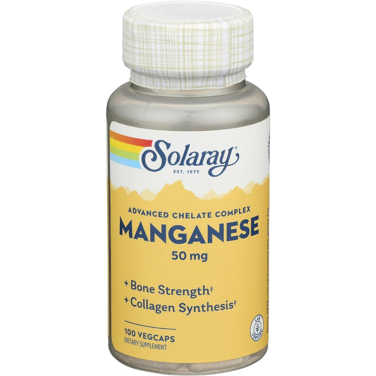 SOLARAY Manganese Supplement 50 Mg - Essential Trace Minerals - Advanced Trace Mineral Supplements for Bone Strength and Bone Health Support - Lab Verified, 60-Day Guarantee, 100 Servings, 100 Vegcaps