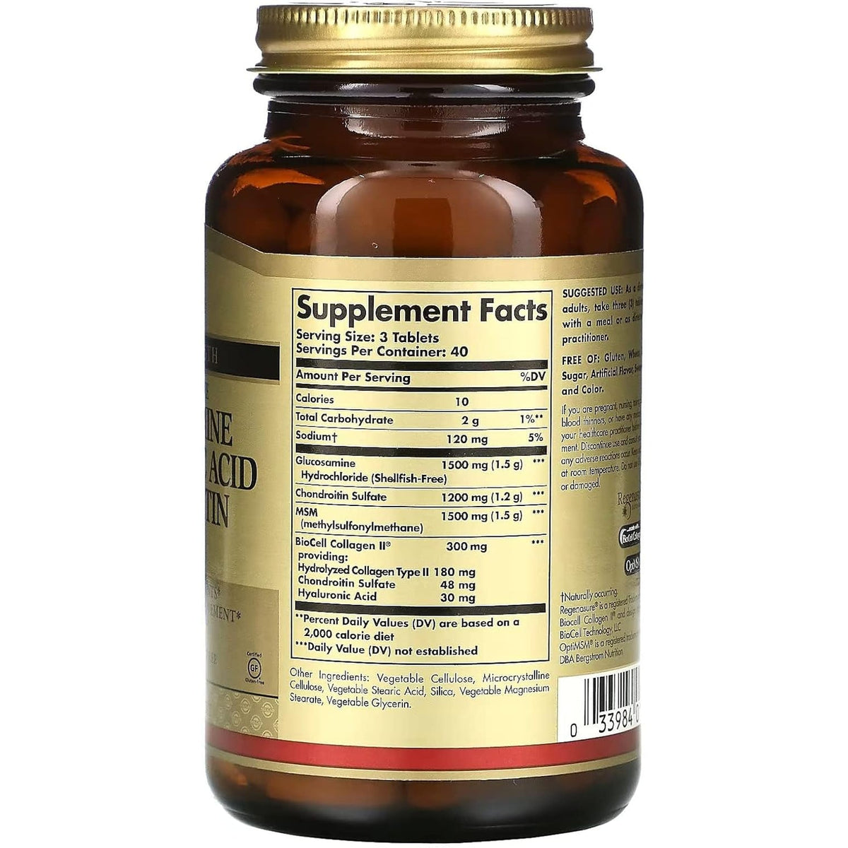 Solgar Glucosamine Hyaluronic Acid Chondroitin MSM, 120 Tablets - Supports Healthy Joints - Supports Range of Motion & Flexibility - Extra Strength, Shellfish Free - Non-Gmo, Gluten Free - 40 Servings