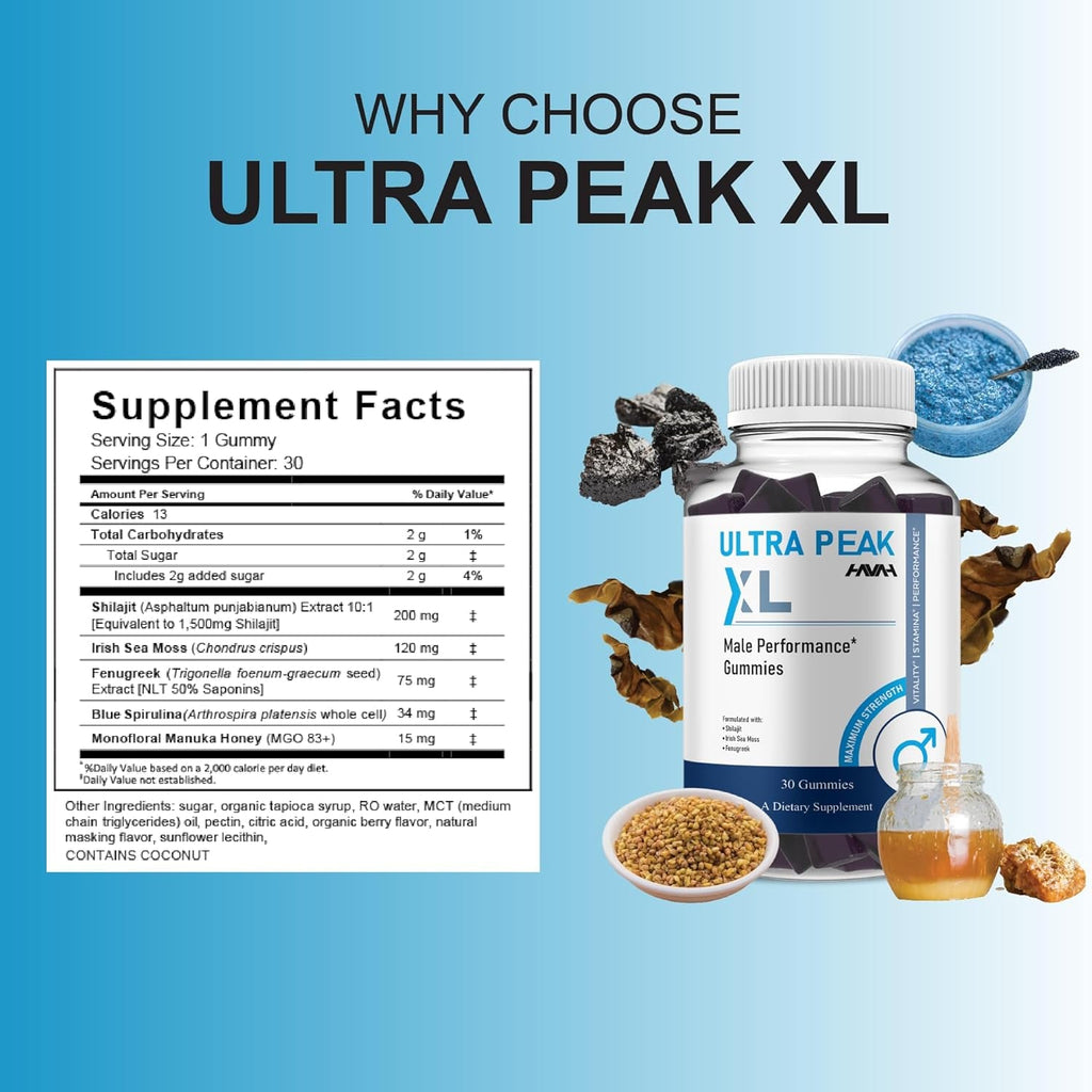 Havah Ultra Peak XL Performance Gummies, Ultrapeak XL Advanced Overall Health and Natural Performance Formula Supplement (1 Pack - 30 Gummies)
