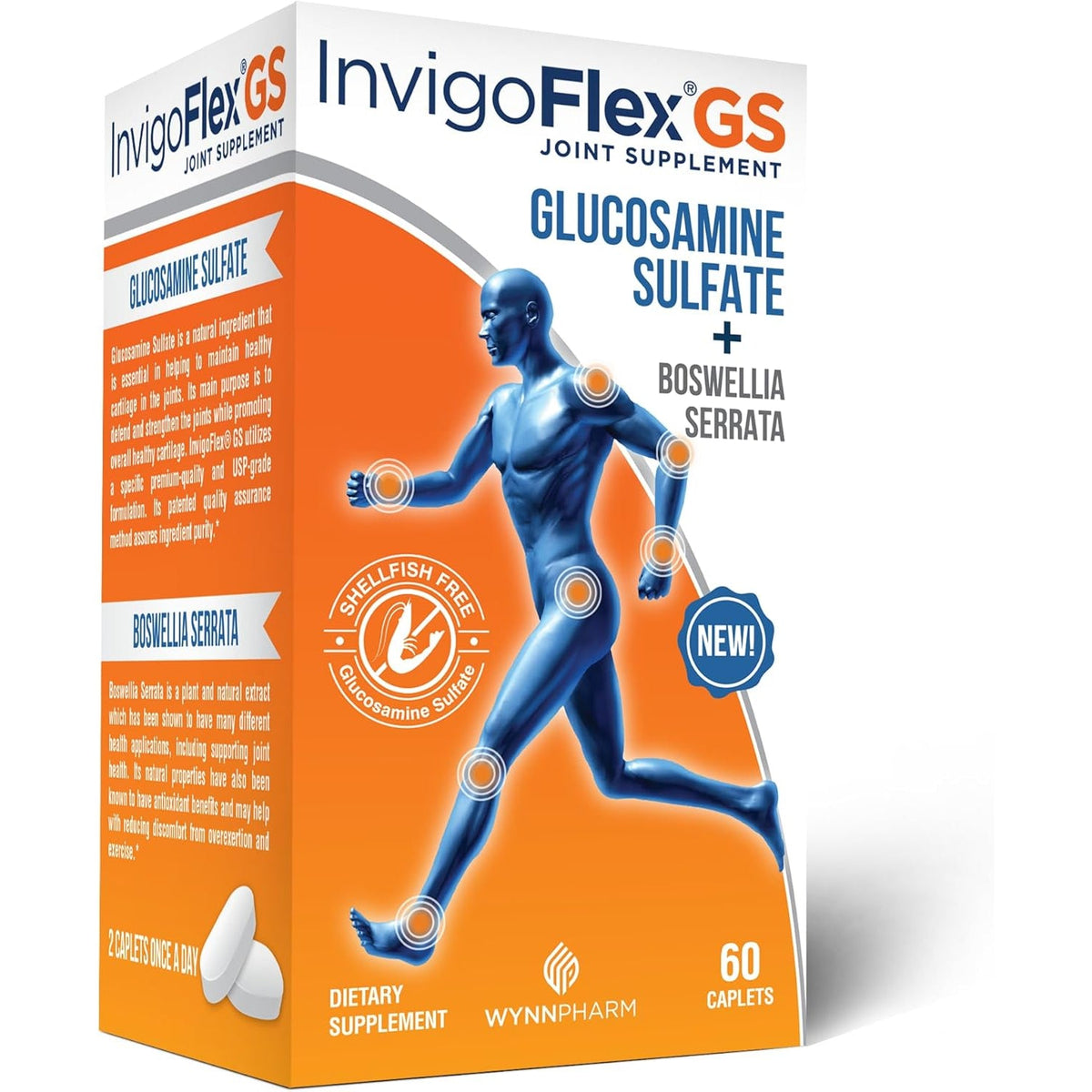 INVIGOFLEX® GS - Glucosamine Sulfate (Shellfish Free, Sodium Free & Vegetarian Safe) Non GMO, Gluten Free - with Boswellia Serrata - Knees, Hands, Back, and Hip Premium Joint Supplement