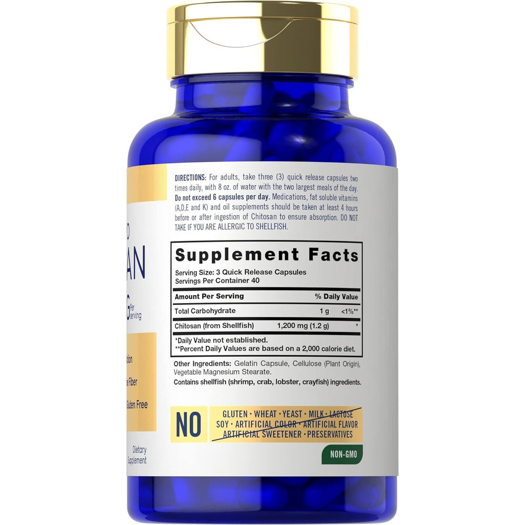 Carlyle Chitosan Supplement 1200Mg | 120 Quick Release Capsules | Non-Gmo, Gluten Free | Ultra Lipo