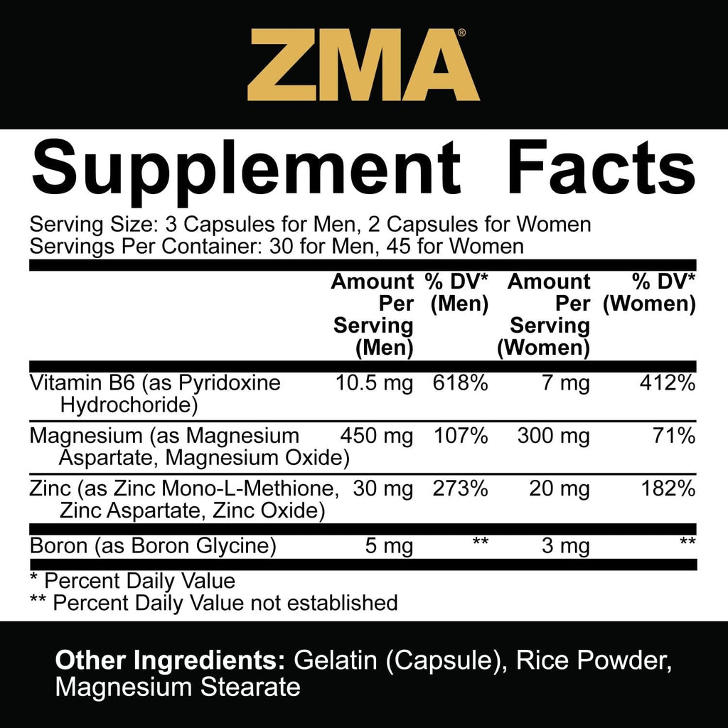 5% Nutrition Core ZMA (With Boron) | Promotes Recovery by Restoring Levels of Zinc, Magnesium & Vitamin B-6 (90 Capsules)