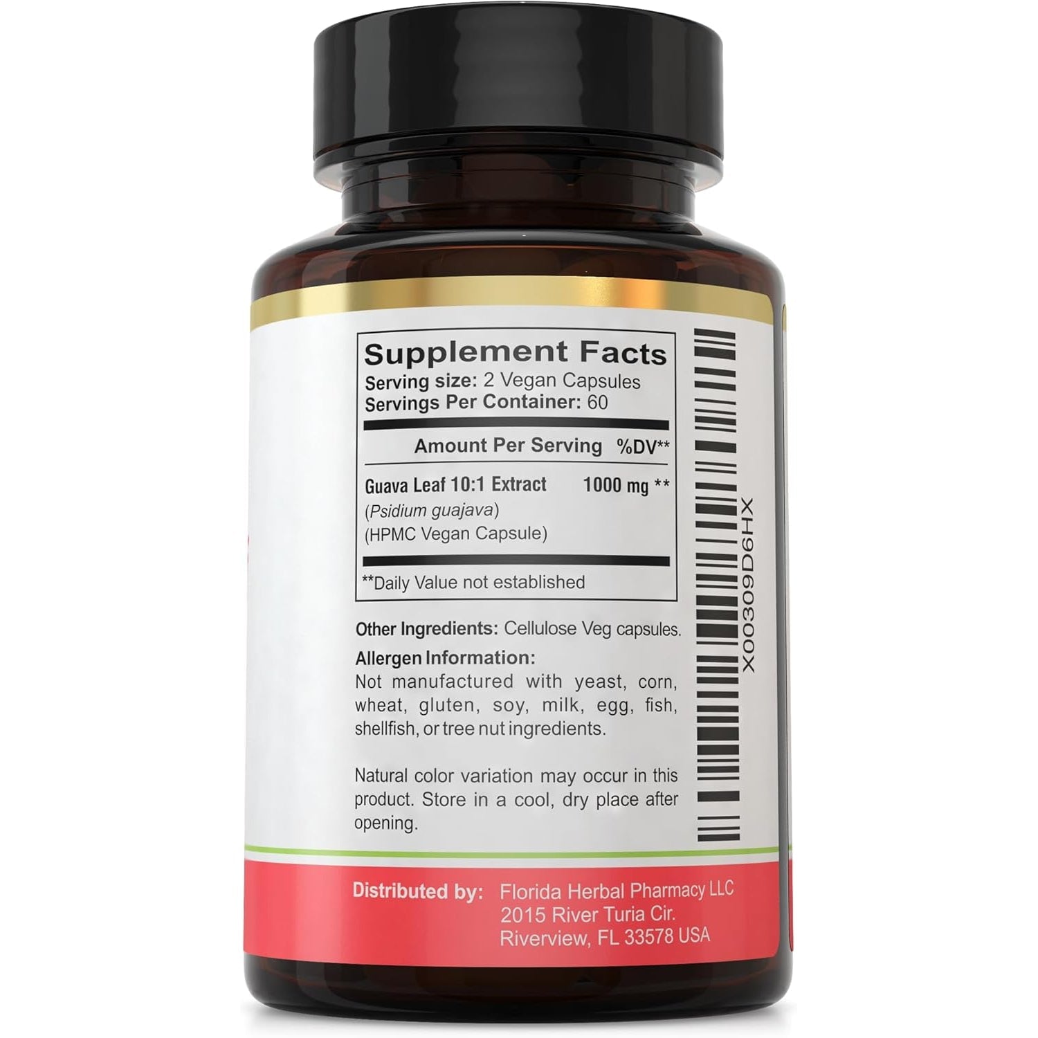 Florida Herbal Pharmacy, Guava Leaf Extract Supplement Capsules 10:1 (120 Capsules),Two Months Supply