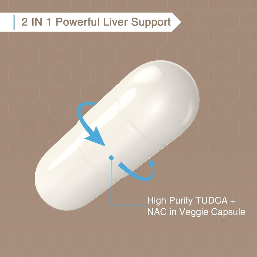 TUDCA with NAC Supplement 1200Mg - 120 Capsules,Powerful TUDCA Bile Salt plus N-Acetyl-Cysteine,Antioxidant Supplements for Liver,Digestion, 2 Counts