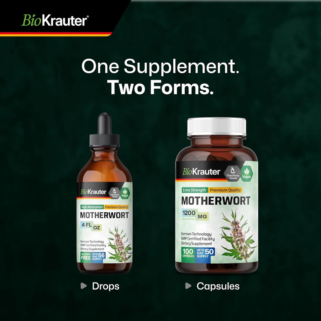 BIO KRAUTER® Perimenopause & Menopause Supplements for Women* - Vegan Motherwort Tincture 4 Fl.Oz 56-Day Supply for Natural Calm & Women'S Wellness - Alcohol & Sugar Free - 650 Mg per Serving