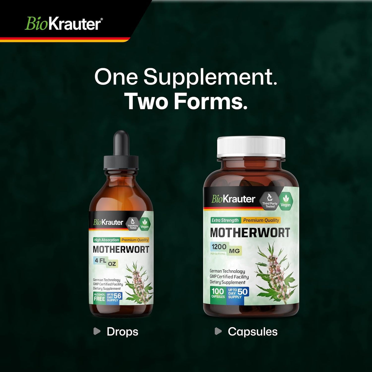 BIO KRAUTER® Perimenopause & Menopause Supplements for Women* - Vegan Motherwort Tincture 4 Fl.Oz 56-Day Supply for Natural Calm & Women'S Wellness - Alcohol & Sugar Free - 650 Mg per Serving
