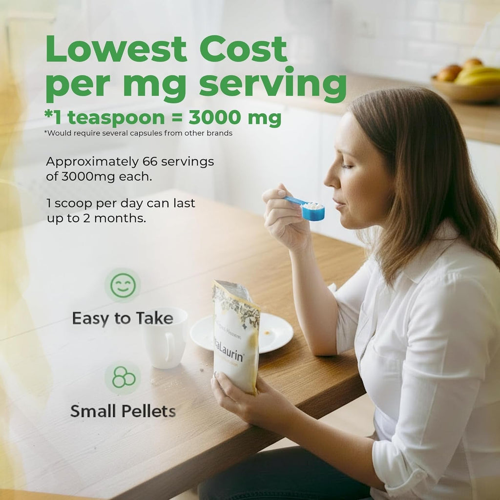Ultralaurin® Monolaurin Supplement – 3,000 Mg Coconut-Derived Pellets for Immune & Gut Health Support, Digestive Wellness – 7 Oz - 66 Servings – Vegan, Non-Gmo, Natural Immune & Digestive Support