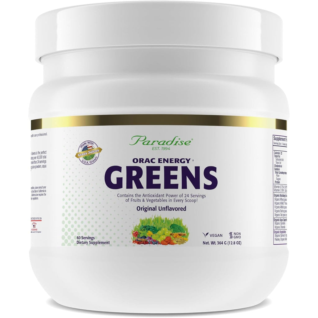 Paradise, ORAC Energy Greens Powder Extract, Super Antioxidants, Probiotics for Gut Health & Digestion, Vitamin C for Immunity, with Spirulina & Chlorella, Non-Gmo, Gluten Free, 60 Servings