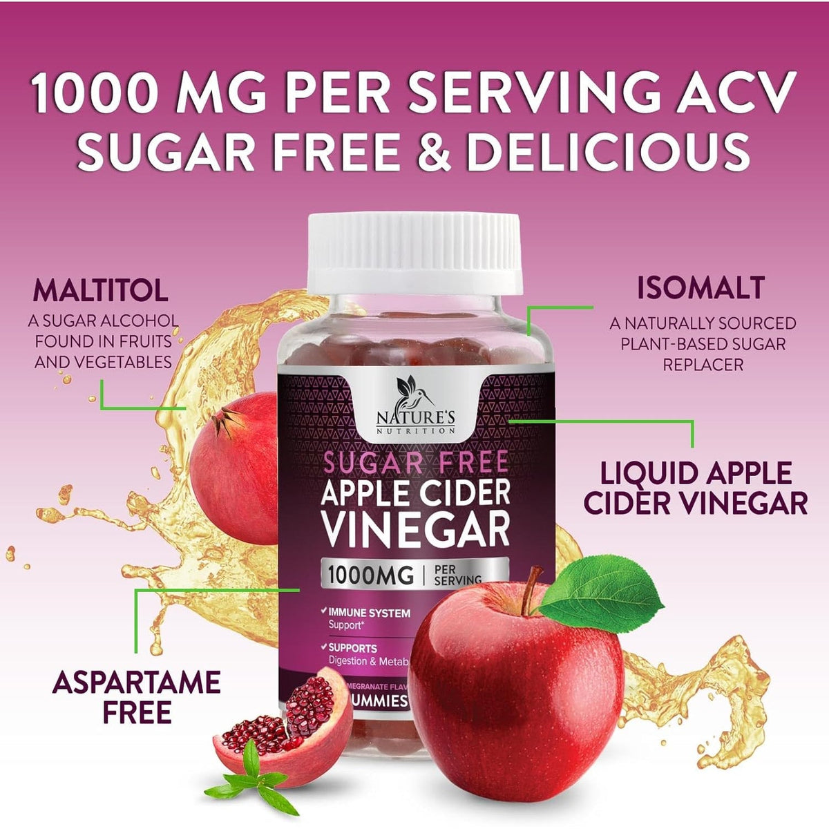 Apple Cider Vinegar Gummies for Weight Loss - Sugar Free - Max Strength ACV Gummy with Vitamin B12 & the Mother - Metabolism & Energy Support - Vegan Apple Cider Vinegar Gummy Supplement - 120 Gummies