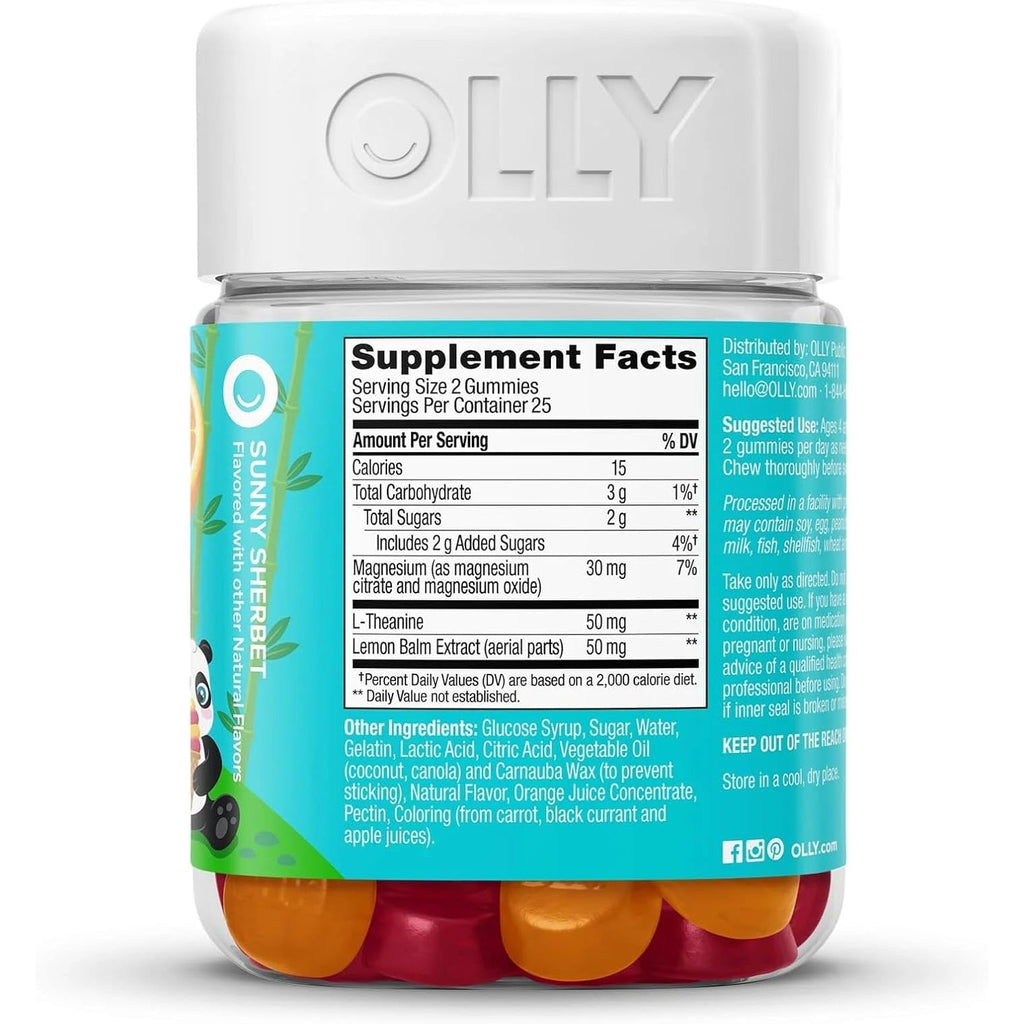 OLLY Kids Chillax Gummy, for a Calm and Relaxed Mood*, Magnesium, L-Theanine, Lemon Balm Extract, Chewable Supplement, Sherbet Flavored, 25 Day Supply - 50 Count (Packaging May Vary)