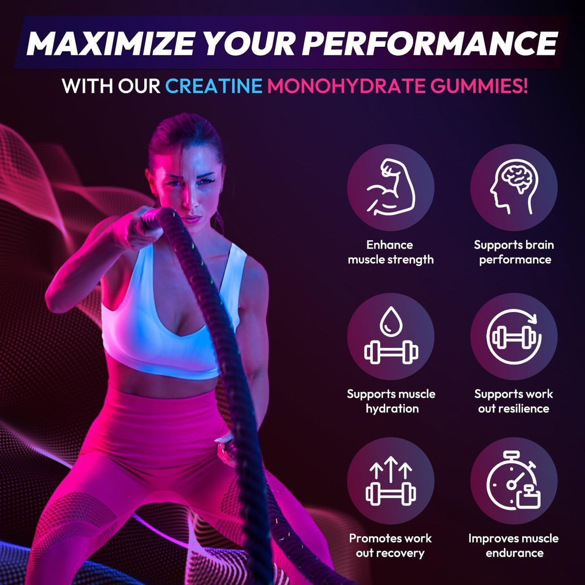 Creatine Gummies Monohydrate Complex, Pre-Workout for Men & Women, Creatine Gummy with L-Taurine, BCAA 2:1, B12/6 for Muscle Support, Enhance Strength, Energy Boost-120 Count
