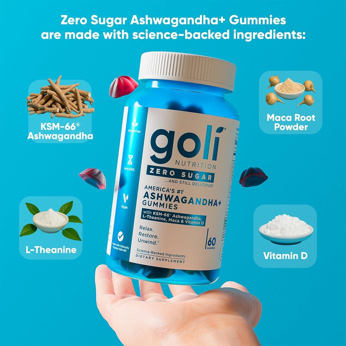Goli Zero Sugar Trio - World'S First 3-In-1 Pre, Post, Probiotic, Apple Cider Vinegar with Vitamin B12 and Probiotics, Ashwagandha & L-Theanine, Vitamin D Gummies, 90 Count (3-Bottle Set)