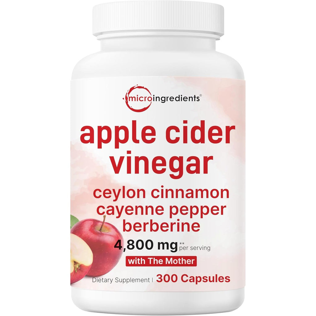 Micro Ingredients Apple Cider Vinegar Capsules | 4,800Mg per Serving, 300 Counts | 4-In-1 ACV Complex with the Mother | Ceylon Cinnamon, Cayenne Pepper & More | Immune, Digestion & Appetite Support