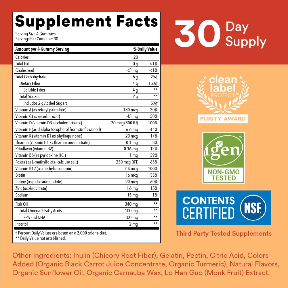 Smartypants Kids Multivitamin Gummies and Fiber Supplement 120 Count