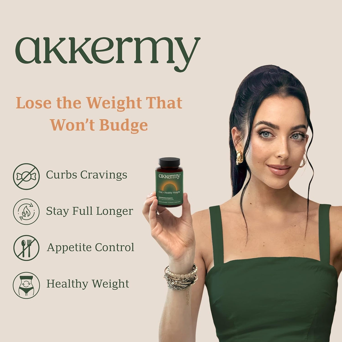 Akkermansia Probiotic for Appetite Suppressant & Craving Control | Increases GLP-1 for Weight Loss | 60 Day Supply | Made in USA | Bacillus Coagulans, B2, D3 & Chromium | SIBO Friendly, Vegan