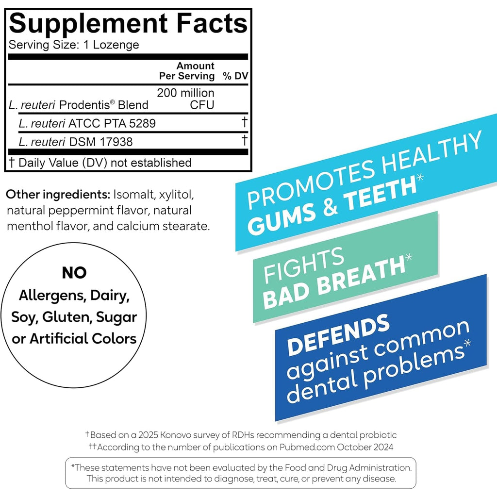Biogaia Prodentis | Oral Probiotics | Promotes Healthy Gums & Teeth | Defends against Bad Breath & Dental Problems | Improves Oral Health | Mint Flavored | 30 Dental Probiotic Lozenges