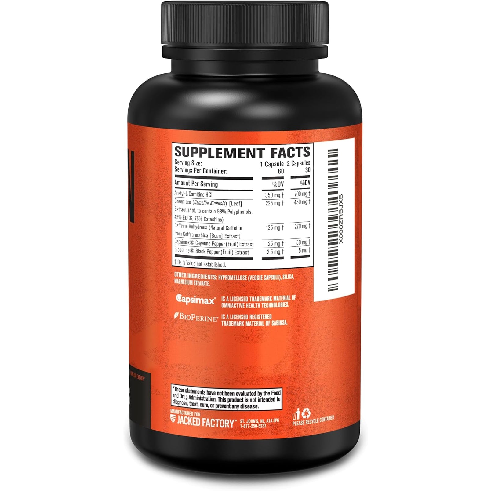 Jacked Factory Burn-Xt Clinically Studied Fat Burner & Weight Loss Supplement - Appetite Suppressant & Energy Booster - with Acetyl L-Carnitine, Green Tea Extract and More - 60 Natural Diet Pills