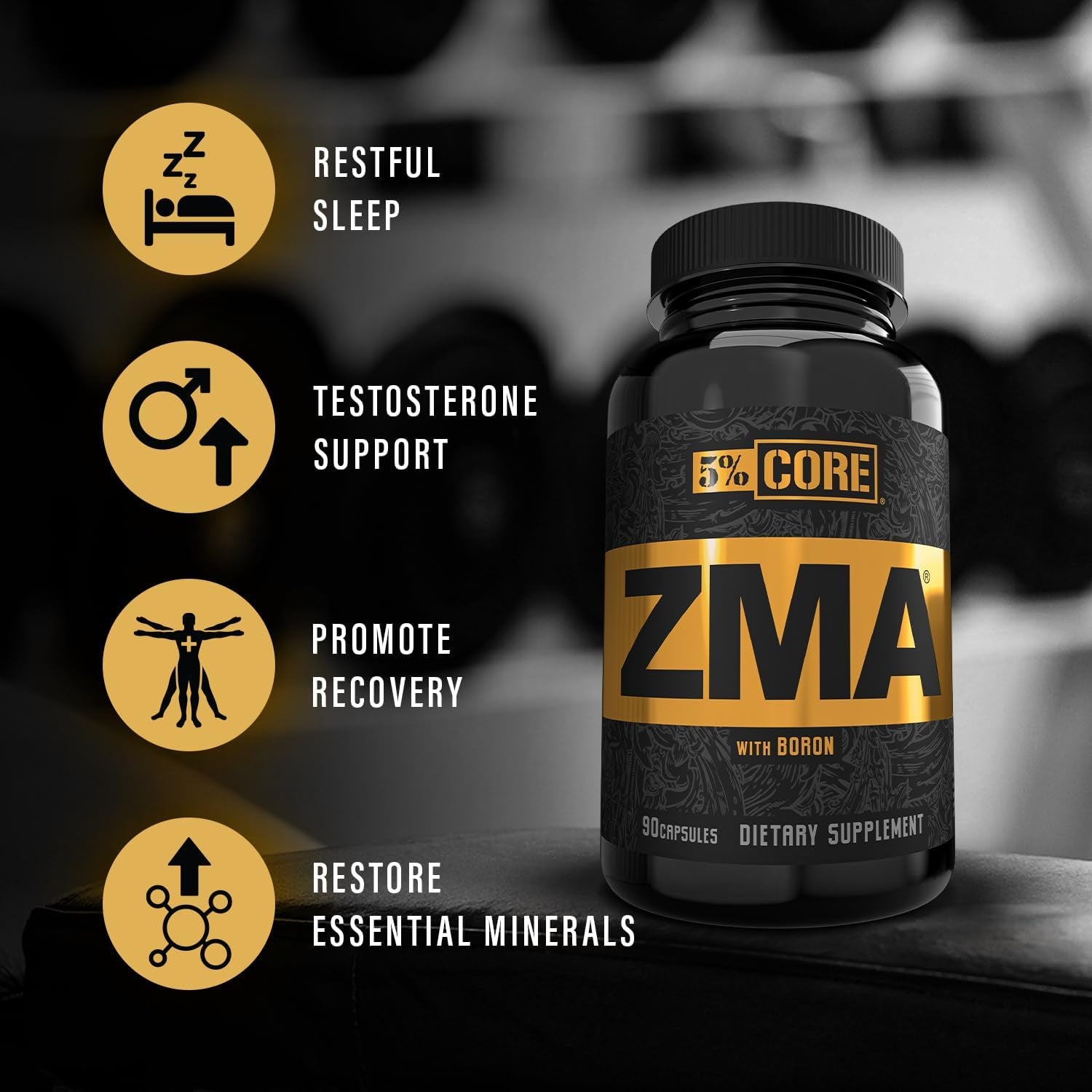 5% Nutrition Core ZMA (With Boron) | Promotes Recovery by Restoring Levels of Zinc, Magnesium & Vitamin B-6 (90 Capsules)