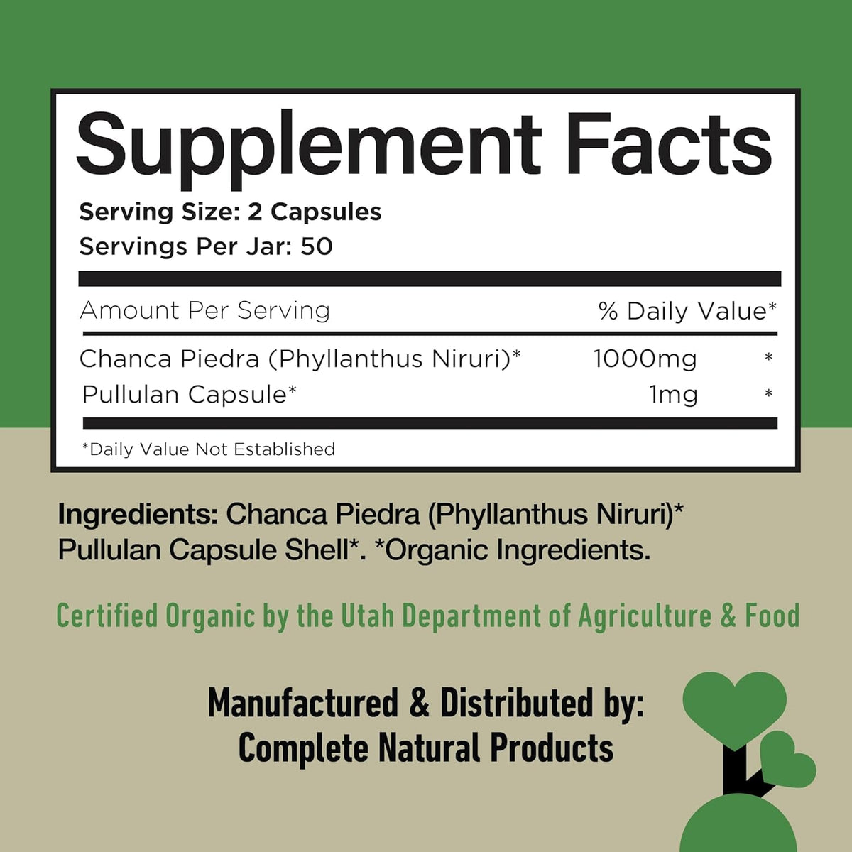 Chanca Piedra Organic Capsules 500Mg - Phyllanthus Niruri Stonebreaker Extract, Kidney Gallbladder Liver Support, 100 Chanca Piedra Capsules, Non GMO, Alcohol Free, Vegan Herbal Supplement Made in USA
