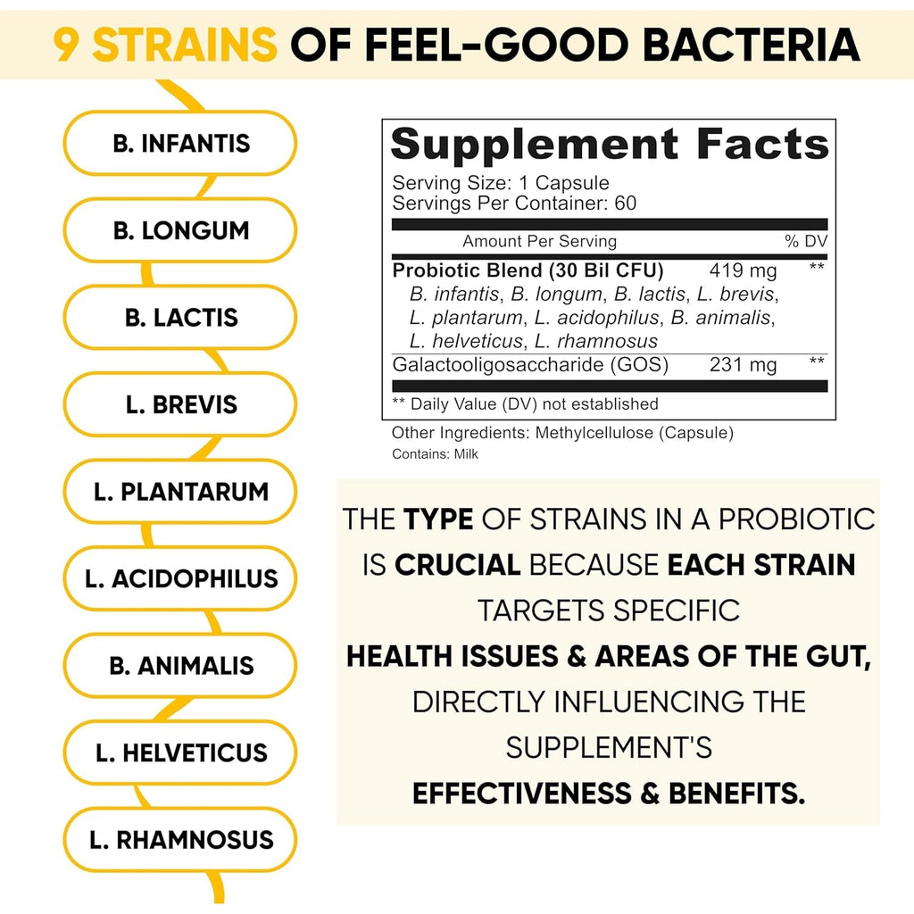 Lifted Naturals Mood Boosting Probiotic 30 Billion CFU - Mood Support Supplement, Prebiotics and Probiotics for Women & Men, Acidophilus Lactobacillus Probiotic, Shelf Stable & Non-Gmo, 60 Capsules