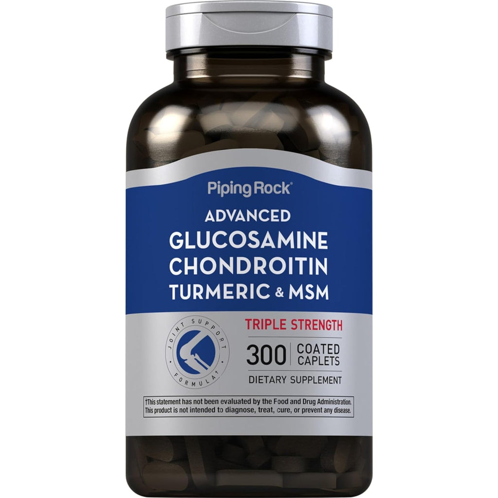 Piping Rock Glucosamine Chondroitin MSM Turmeric | 300 Caplets | Supplement for Women and Men | Advanced Triple Strength Complex | Non-Gmo & Gluten Free