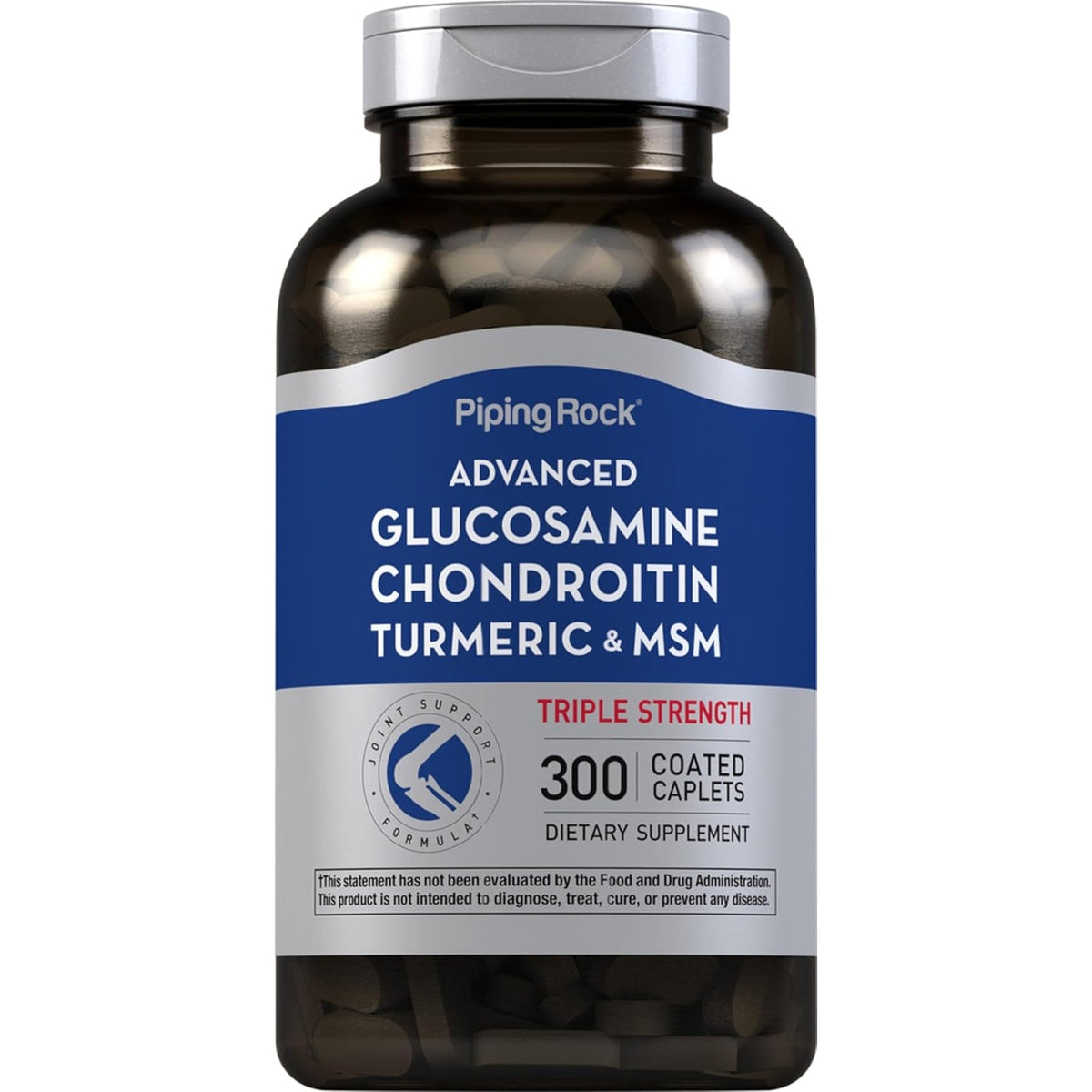 Piping Rock Glucosamine Chondroitin MSM Turmeric | 300 Caplets | Supplement for Women and Men | Advanced Triple Strength Complex | Non-Gmo & Gluten Free