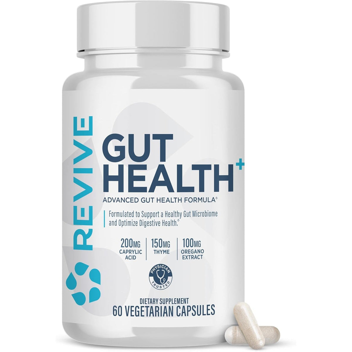 Revive MD Gut Health Supplements for Men & Women - Daily Gut Repair & Digestive Health Support Formula with Thyme, Oregano & Milk Thistle - Vegan-Friendly, Gluten-Free (60 Capsules, 30 Servings)