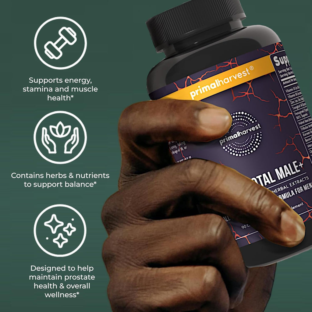Primal Harvest Total Male+ Multivitamin for Men Vitamins, Minerals and Herbal Support for Energy, Vitality, Immune Health and Performance (1 Pack (90 Count))