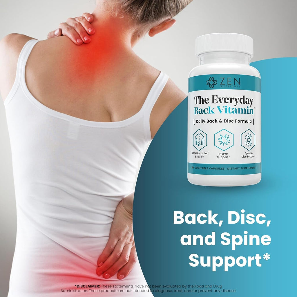 Zen Nutrients the Everyday Back Vitamin for Lower Back Relief & Nerve Function Support Supplement - Back, Disc and Nerve Relief with Alpha Lipoic Acid, Turmeric & Glucosamine (60 Capsules)
