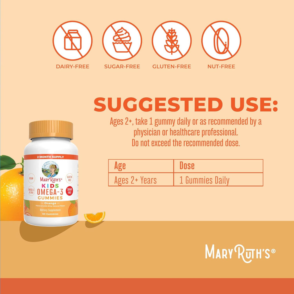 Maryruth Organics Vegan Omega 3 Gummies for Kids 2+, 2 Month Supply