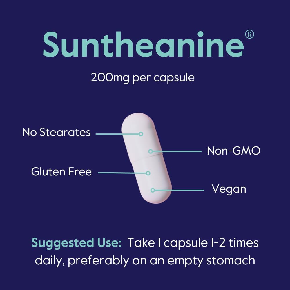 BESTVITE Double Strength Suntheanine L-Theanine 200Mg – Patented & Clinically Studied – 60 Vegetarian Capsules – Vegan – No Stearates – Non GMO – Gluten Free – Relaxation Support