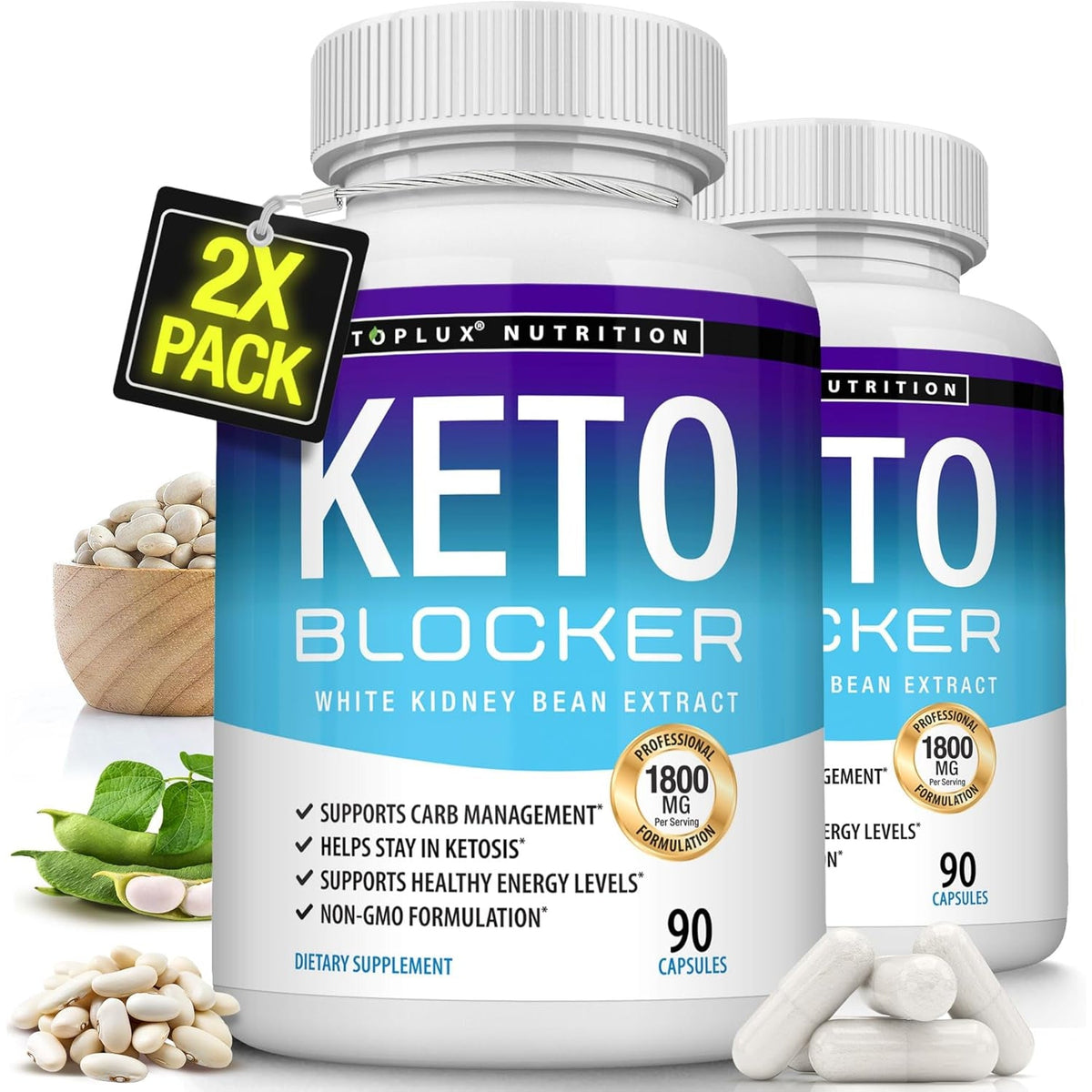 Toplux Keto Blocker Pills White Kidney Bean Extract - 1800 Mg Natural Ketosis, Support Keto Diet, for Men Women, 90 Capsules, Supplement