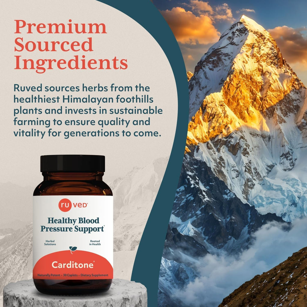 Ruved Carditone - Natural Heart Health Supplement for Women & Men, BP Formula, Holistic Heart Support with Rauwolfia, Arjuna, Calcium, and Magnesium - 30 Servings