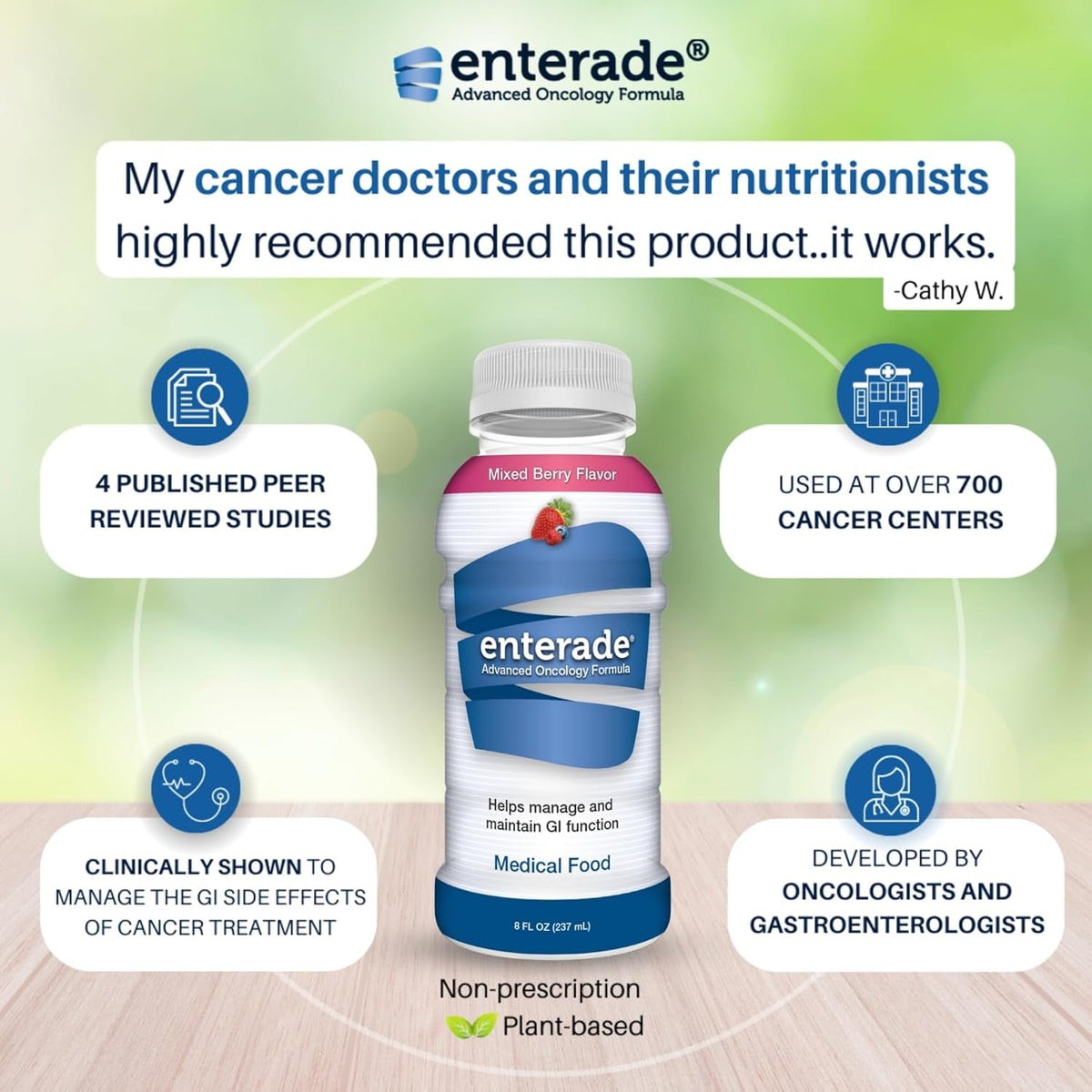 Enterade Advanced Oncology, Mixed Berry (12 Bottles) - Formula to Reduce GI Side Effects, Chemotherapy Must Haves for Women and Men, Chemo Supportive Care Beverage, Liquid, 8 Oz Bottles