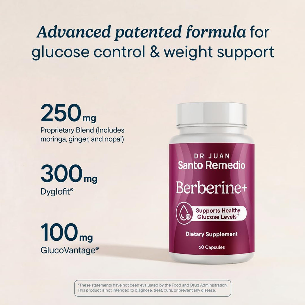Santo Remedio Berberine, Dietary Supplement, Vegetarian, No Added Sugar, 60 Capsules, 30 Servings.