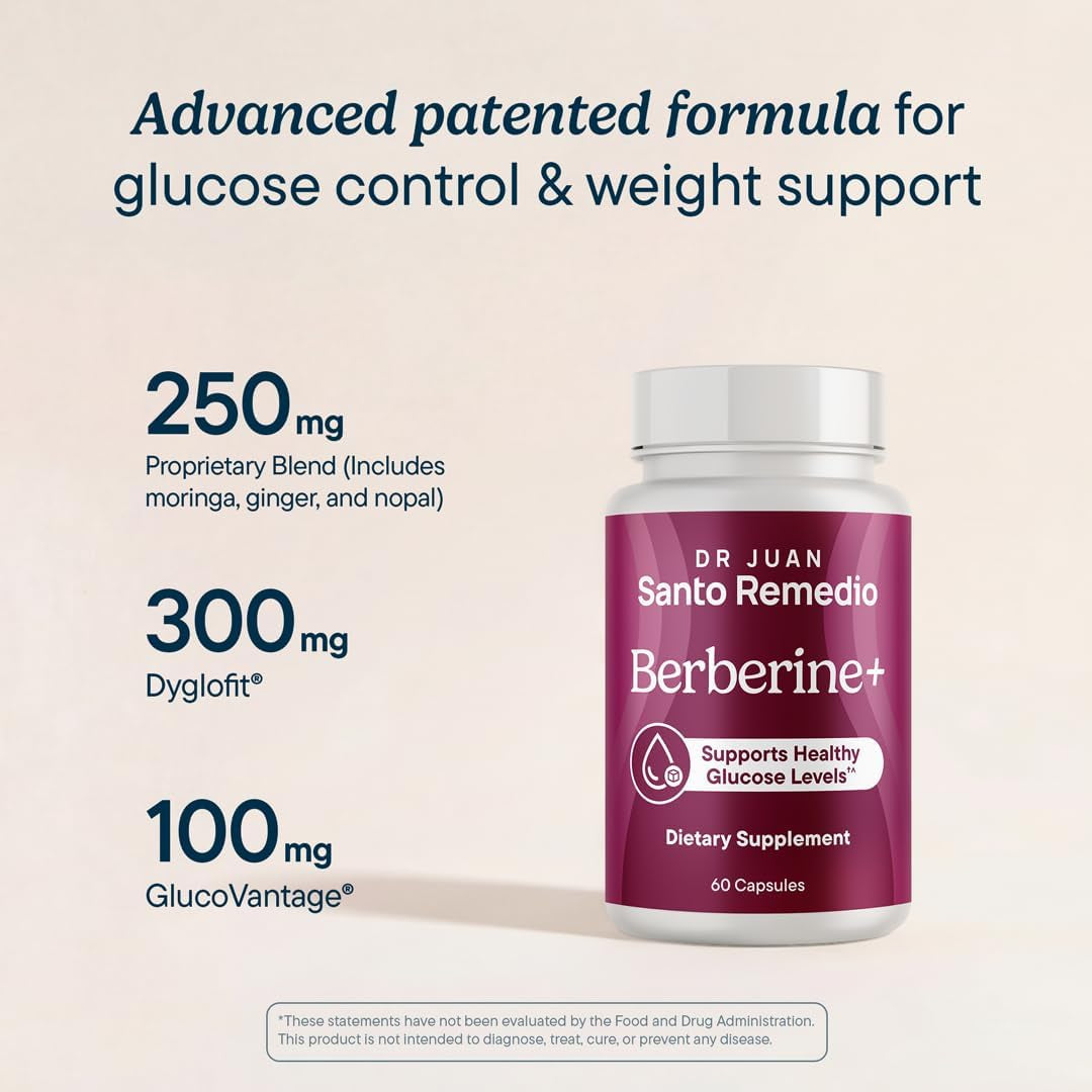 Santo Remedio Berberine, Dietary Supplement, Vegetarian, No Added Sugar, 60 Capsules, 30 Servings.
