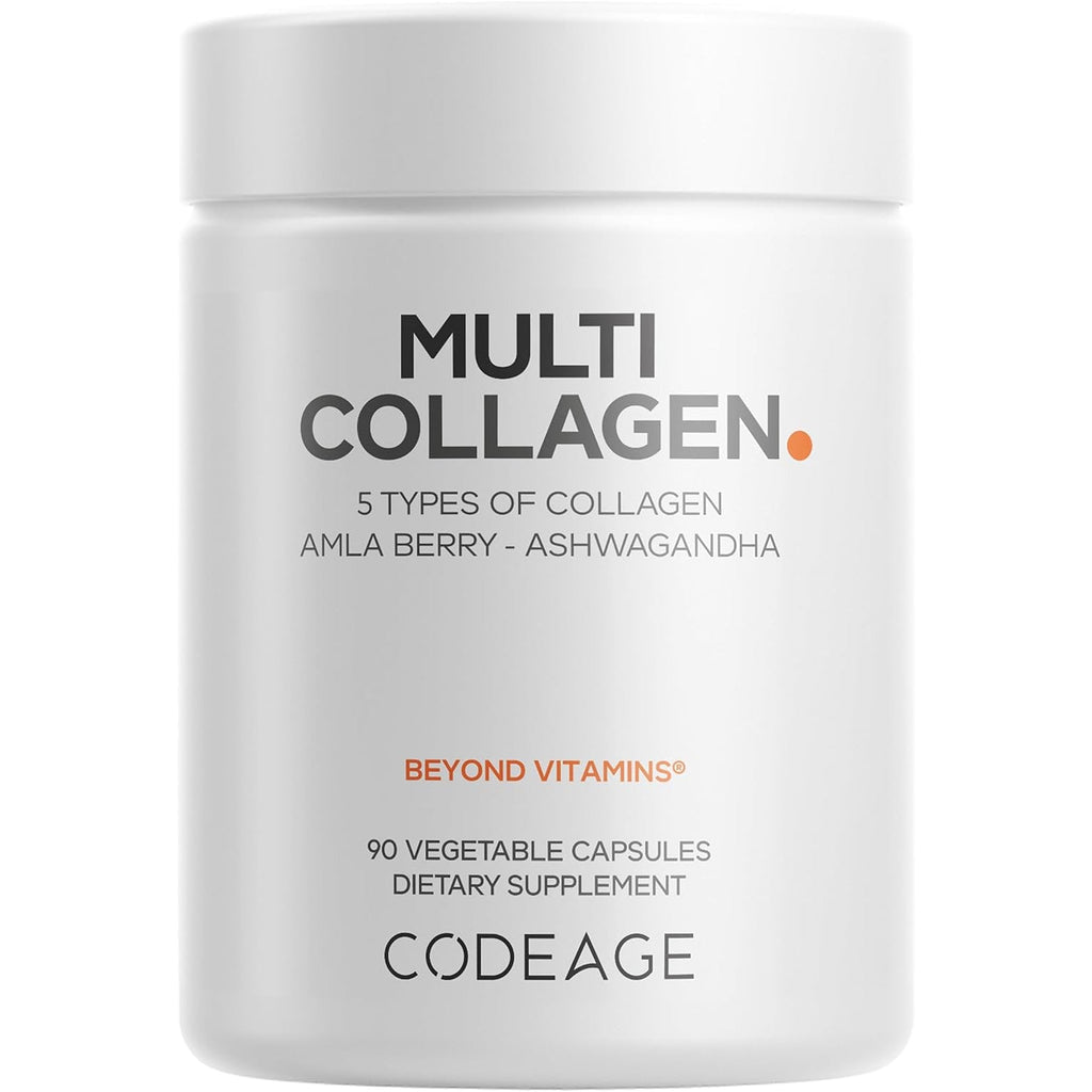 Codeage Multi Collagen Peptides Protein Capsules, 5 Collagen Types, Grass-Fed & Hydrolyzed Bovine Collagen Pills Supplement, Ashwagandha, Amla Berry Vitamins, Collagen Peptides - 90 Capsules