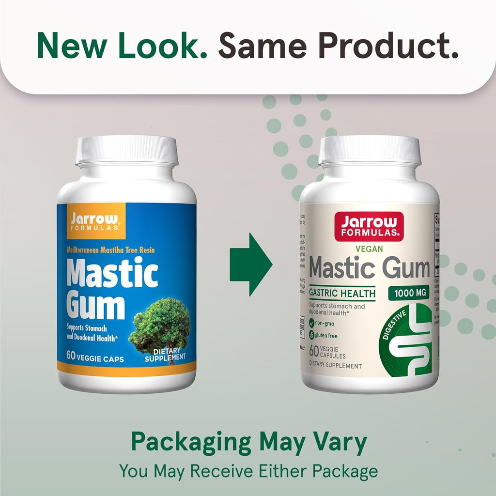 Jarrow Formulas Mastic Gum 1000 Mg - 60 Veggie Caps - Mastic Gum Capsules Supporting Stomach and Duodenal Health - 30 Servings