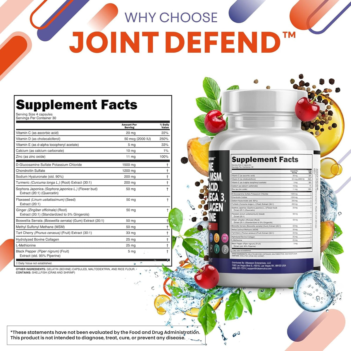 Clean Nutraceuticals Glucosamine 1500Mg Chondroitin 1200Mg MSM with Turmeric Curcumin, Collagen, Hyaluronic Acid, Omega 3 – Joint Health Supplement for Men & Women – Joint Complex – 120 Count