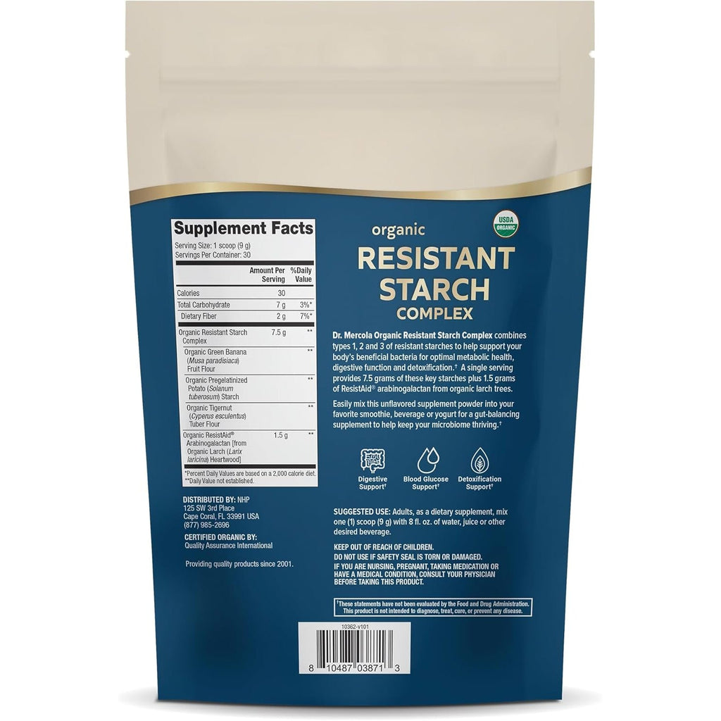 Dr. Mercola Organic Resistant Starch Complex - Supports Gut & Immune Health - Green Banana, Tigernut Flour & Potato - Gluten-Free & Soy-Free - Unflavored - 9.52 Oz (30 Servings)