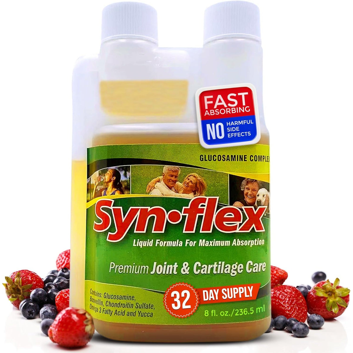 Synflex Liquid Glucosamine Original Formula - Chondroitin, Vitamins, Minerals - Drink Supplement for Men & Women, Helps Support Joint & Cartilage Health - Berry Flavor, 32 Day Supply