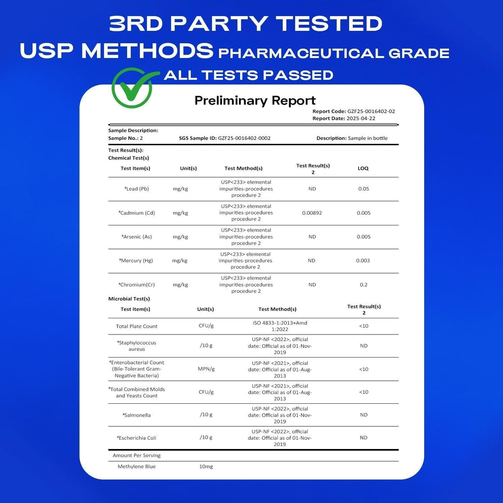 Bluesun Methylene Blue Drops 1% Pharmaceutical Grade - Made in USA, Formaldehyde-Free, Third-Party Tested, USP Purity 99.99%, Gmo-Free, Alcohol-Free - 2 FL OZ (60Ml) in Amber Glass, 10Mg/Ml