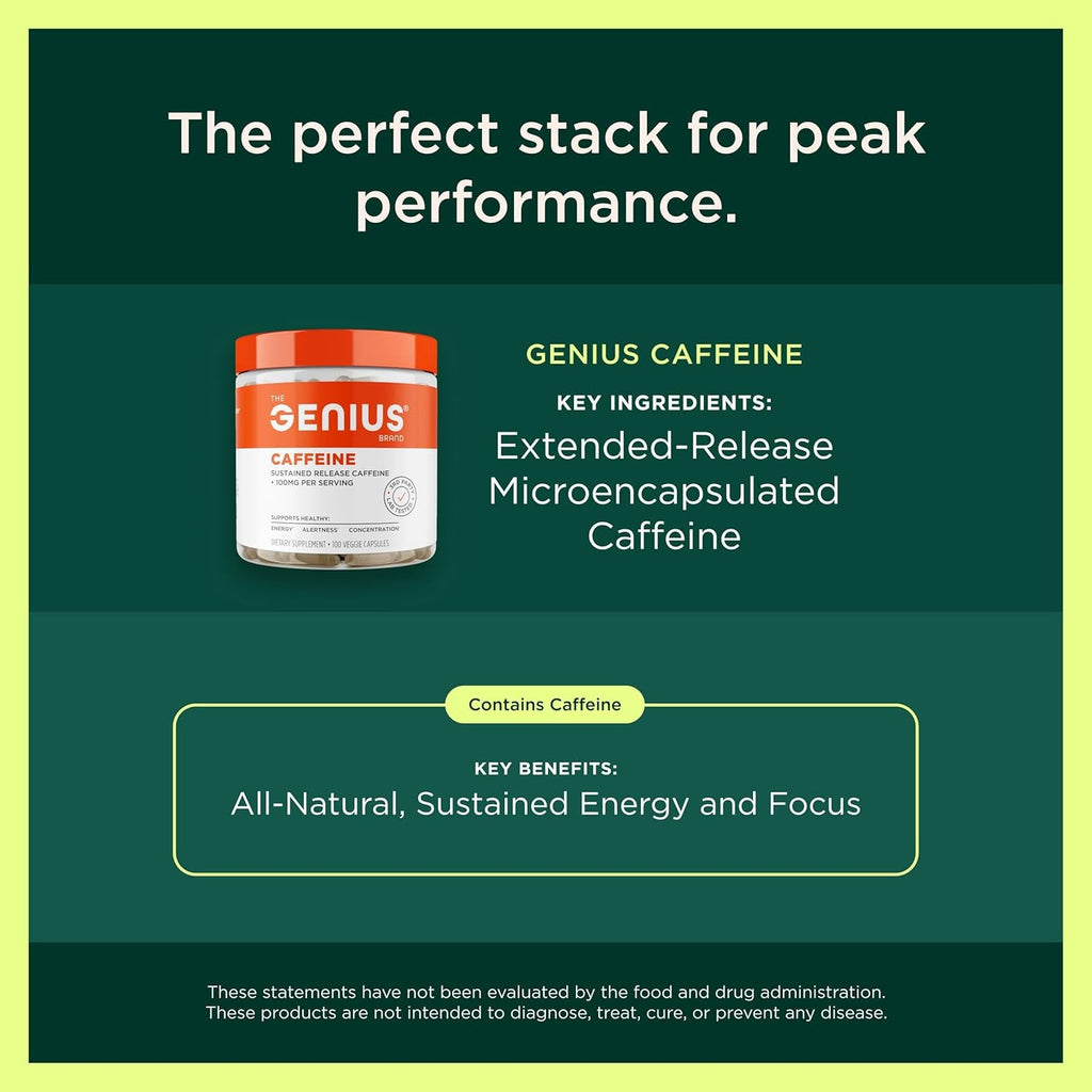 Genius Thermogenic Fat Burner, 60 Diet Veggie Pills - Weight Loss & Metabolism Supplement, Appetite Suppressant & Energy Booster - Caffeine-Free Nootropic Focus & Brain Boost - Ashwagandha & Teacrine