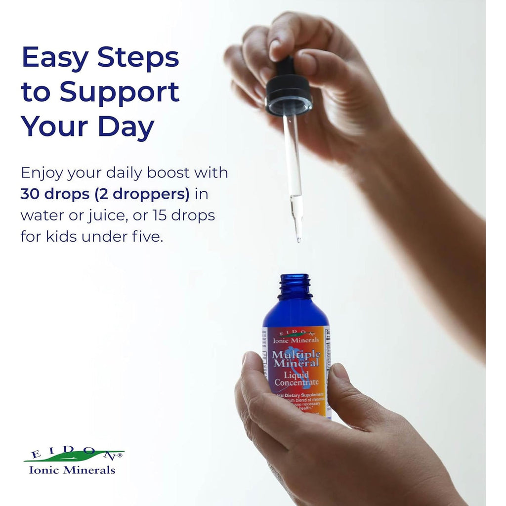 Eidon Multiple Minerals Supplement - Ionic Trace Mineral Drops for Water, with Zinc, Potassium, Chromium, & Magnesium, Natural Liquid Vitamins, Sugar Free & Bioavailable, for Men & Women - 2 Oz