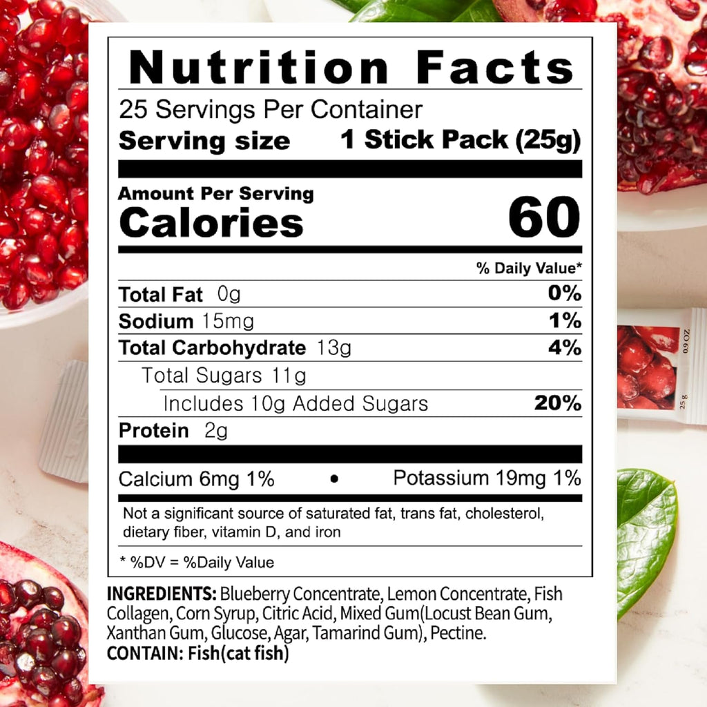 WELLINUS Korean Marine Collagen Jelly Sticks – Pomegranate Marine Collagen Peptides for Glowing Skin, Hair & Nails, Anti-Aging Beauty Supplement, Sugar-Free, Halal & Gmo-Free, 25 Travel Packs