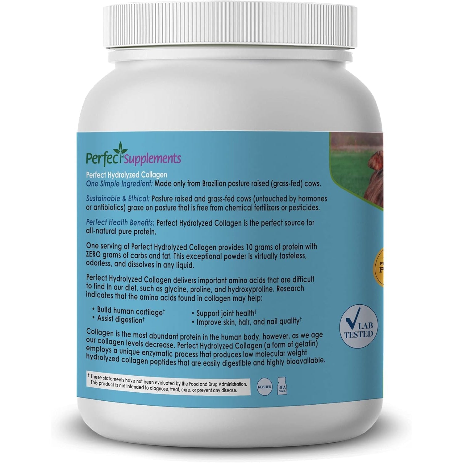 Perfect Supplements – Unflavored Hydrolyzed Collagen Powder for Men and Women - Collagen Peptides - Mix in Hot Cold Liquids, Grass Fed, Easy Absorption, 660 Grams