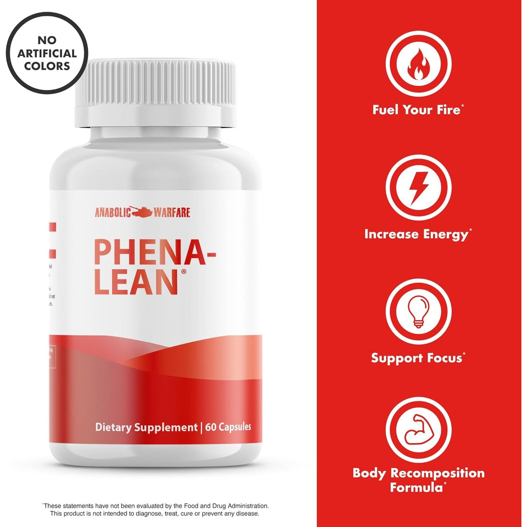 Anabolic Warfare Phena-Lean Premier Supplement from Thermogenic Body Composition Supplement – Fuel Your Fire, Promote Energy, Increase Focus* - 60 Capsules.